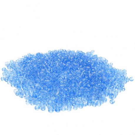 10g Skleněné korálky 2mm – rokajl modré průhledné