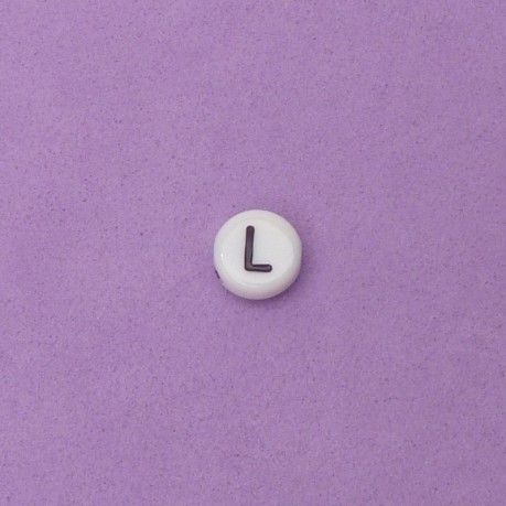 1 ks Korálek s písmeny L - černá písmena na bílém podkladu 7 x 3 mm