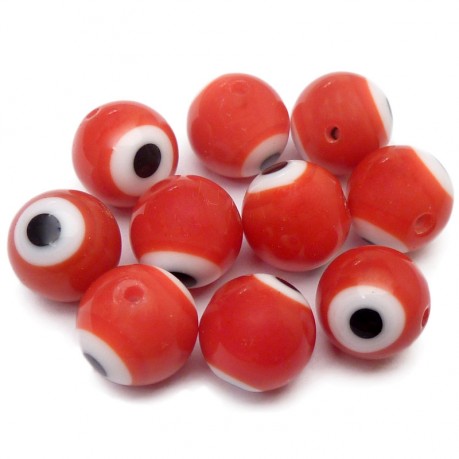 10ks Ručně vinuté perle 10mm oko červené