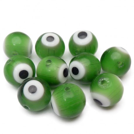 10ks Ručně vinuté perle 10mm oko zelené